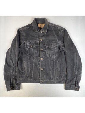 Vintage JCPenney Plain Pockets Men 40 Black Denim Trucker Work Jacket Made in US